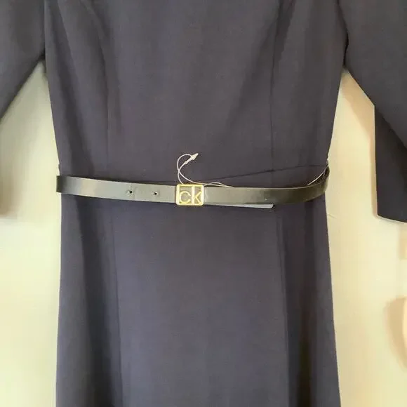 CALVIN KLEIN Navy 3/4 Sleeve Crew Neck Above The Knee Dress - Picture 5 of 9